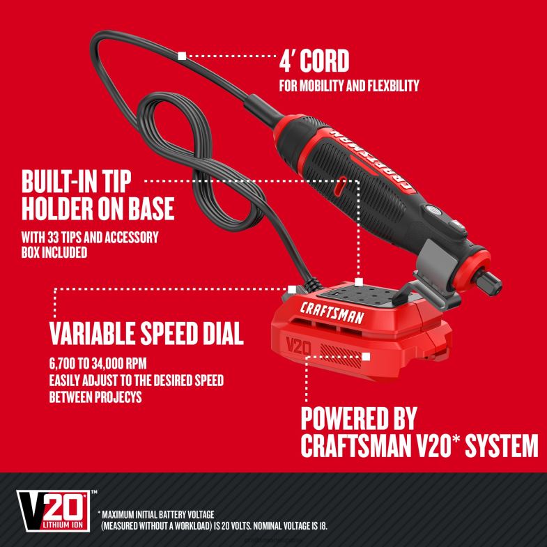 CRAFTSMAN Herramienta rotativa multipropósito inalámbrica de velocidad variable de 20 voltios como máximo Herramientas eléctricas 4DTRH19