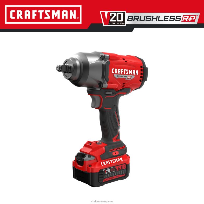 CRAFTSMAN Llave de impacto inalámbrica con accionamiento de 1/2 pulgada, sin escobillas, de velocidad variable máxima de 4 amperios y 20 voltios (batería incluida) Herramientas eléctricas 4DTRH31